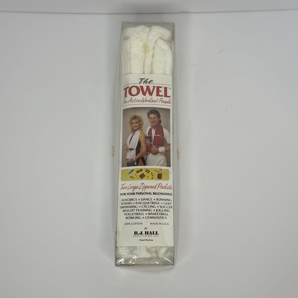 VTG 80s R.J. Hall THE TOWEL Workout Gym Towel Zip Pockets NOS Brand New Open Box